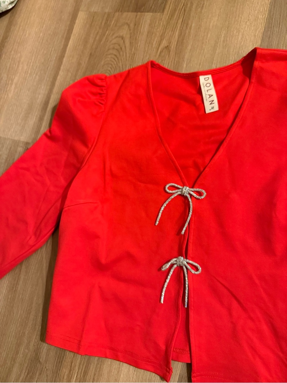 Anthropologie Red V-Neck Tie-Front Blouse - Picture 10 of 13